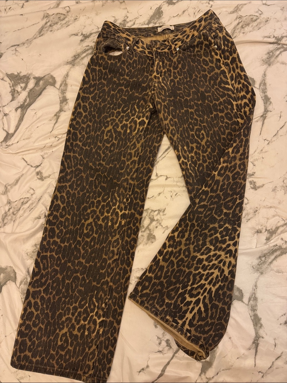 Just USA Leopard-Print Wide Leg Jeans in Brown